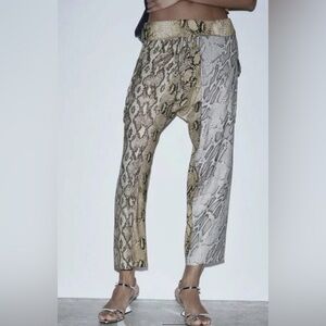 ZARA women mid rise snakeskin print harem patchwork cargo pants in size XS